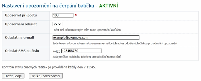 Upozornění balíčky Upozornění balíčky
